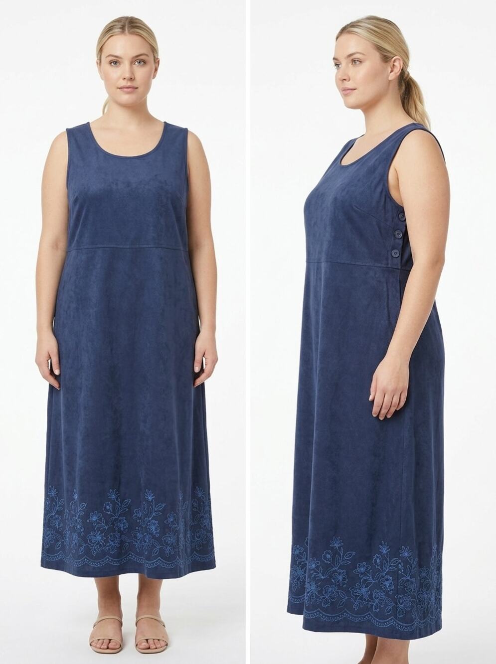 Mary McFadden Collection Blue Hem Side Button Maxi Dress Women Size XL
